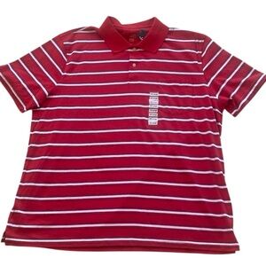 John Ashford short sleeve polo navy and white stripes on a red background XXL